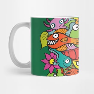 A funny crowd of colorful creatures living in a pond Mug